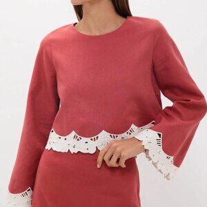 Tuckernuck Red Eyelet Trim Cotton Linen Maxine Top